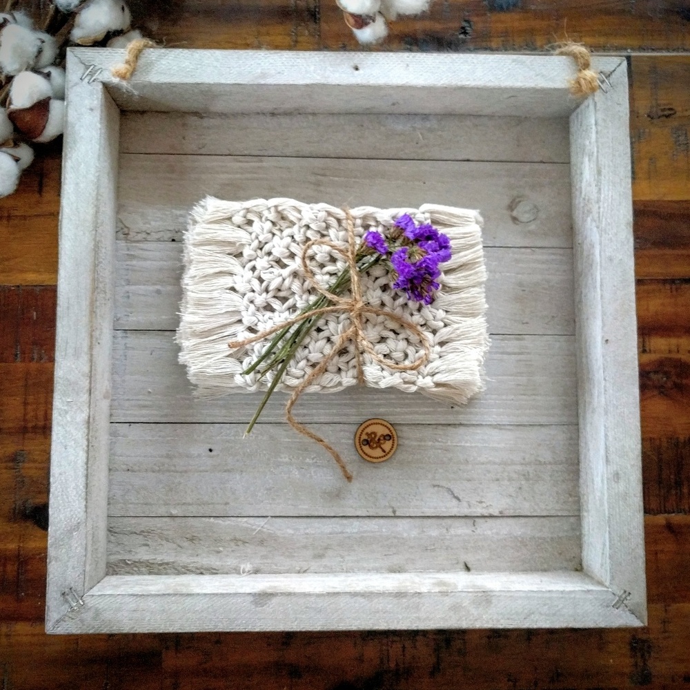 Boho coasters; Fringe macrame coasters; Rustic - Picture 4 of 4